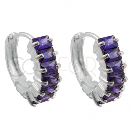 Sterling silver 925 Tanzanite zirconia hoop earrings 14mm