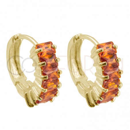 Sterling silver 925 gold-plated Orange zirconia hoop earrings 14mm