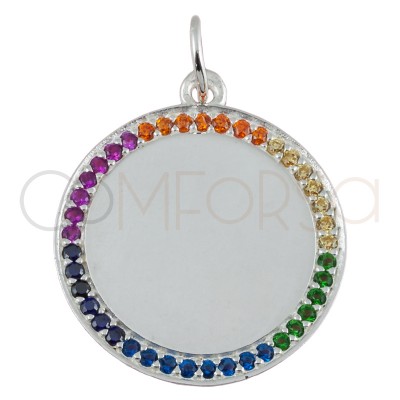 Sterling silver 925 colourful zirconias pendant 20mm