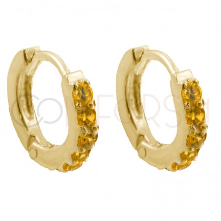 Sterling silver 925 gold-plated hoop earrings with yellow zirconias 10mm