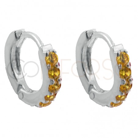 Sterling silver 925 gold-plated hoop earrings with yellow zirconias 10mm