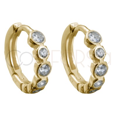 Sterling silver 925 gold-plated hoop earrings with white zirconias 10mm