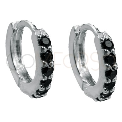 Sterling silver 925 gold-plated hoop earrings with "jet" zirconias 10mm