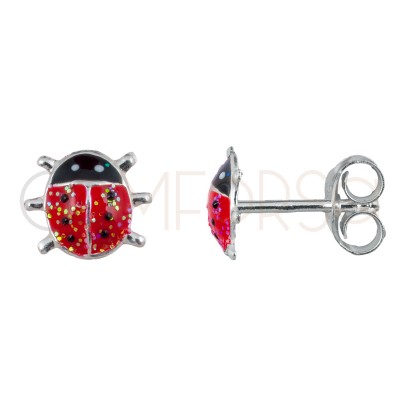 Sterling silver 925 mini ladybug earrings 7x6mm