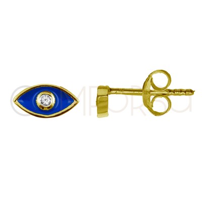 Sterling silver 925 gold-plated mini eye earring with zirconia 7.9x7mm