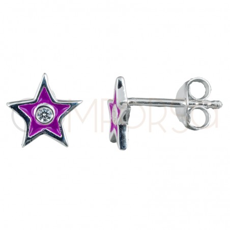 Sterling silver 925 gold-plated mini purple star earring with zirconia 7x7mm