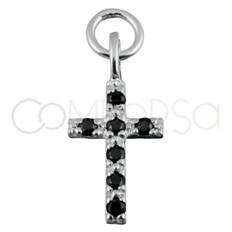 Sterling silver 925 cross pendant jet zirconia 8x12mm