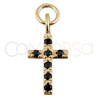 Sterling silver 925 cross pendant jet zirconia 8x12mm