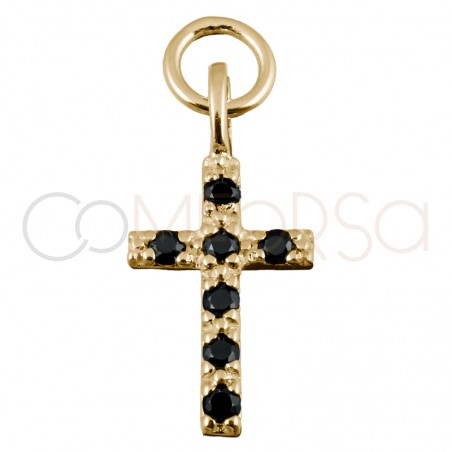 Sterling silver 925 gold-plated cross pendant jet zirconia 8x12mm