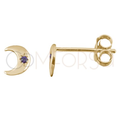 Sterling silver 925 gold-plated moon earrings with amethyst zirconia 6x5mm