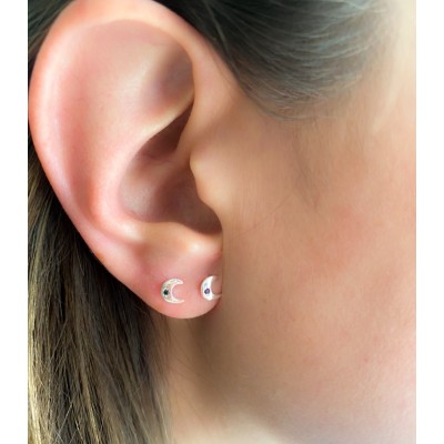 Sterling silver 925 moon earrings with jet zirconia 6x5mm