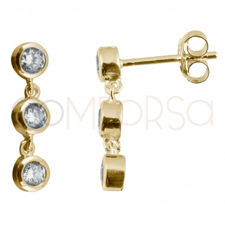 Sterling silver 925 gold-plated triple zirconia earrings 4x14mm