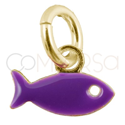 Sterling silver 925 gold-plated mini purple fish pendant 8x5mm