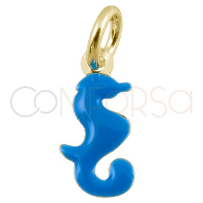 Sterling silver 925 gold-plated mini blue seahorse pendant 5x10.5mm