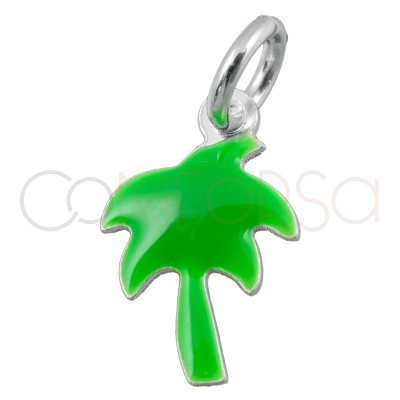 Sterling silver 925 gold-plated mini green palm tree  pendant 7x11mm