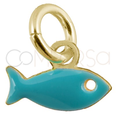 Sterling silver 925 gold-plated mini blue fish pendant 8x5mm
