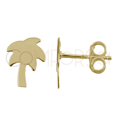 Sterling silver 925 gold-plated mini palm tree earrings 6x9mm