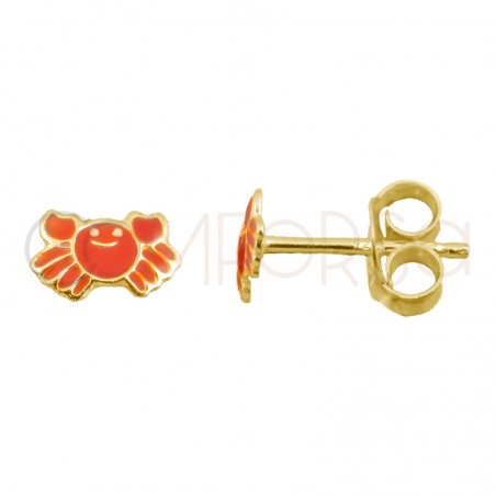 Sterling silver 925 gold-plated mini red crab earrings 6x4mm