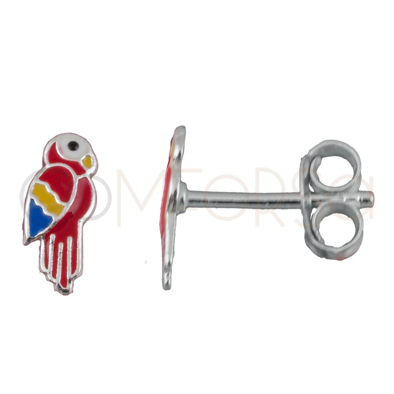 Sterling silver 925 mini colourful parrot earrings 3x8mm