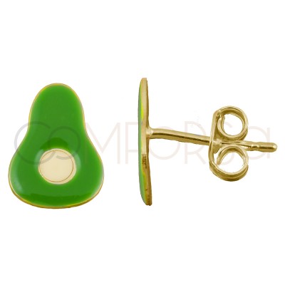 Sterling silver 925 gold-plated mini green avocado earrings 8x12mm