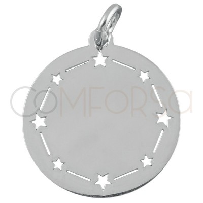 Sterling silver 925 plain pendant with stars 20mm