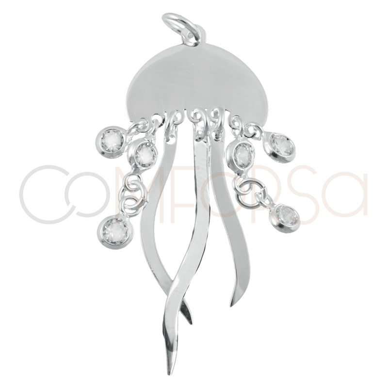 Sterling silver 925 jellyfish pendant with zirconias 15 x 10mm