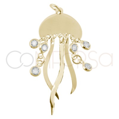 Sterling silver 925 gold-plated jellyfish pendant with zirconias 15 x 10mm