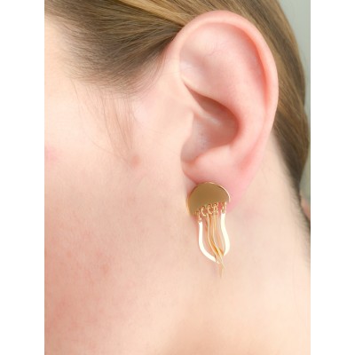 Sterling silver 925 gold-plated jellyfish earrings 15 x 10mm