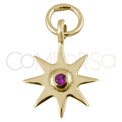 Sterling silver 925 star pendant with fuchsia zirconia 10mm