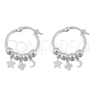 Sterling silver 925 hoop earring star - clover - moon 15mm