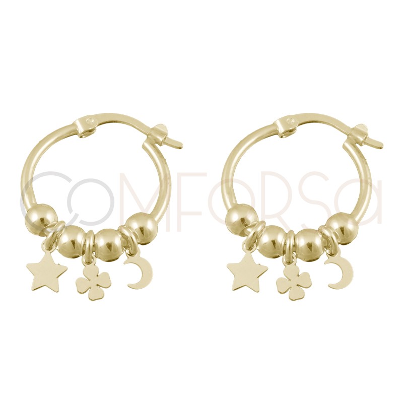 Sterling silver 925 gold-plated hoop earring star - clover - moon 15mm
