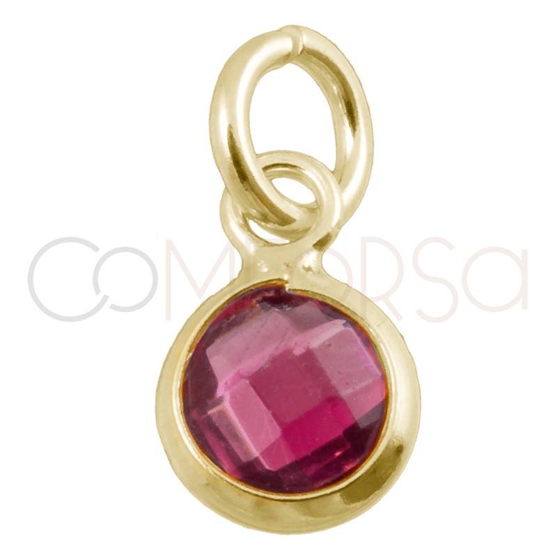 Sterling silver 925 gold-plated mini zirconia pendant fuchsia 4.5mm