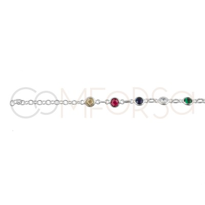 Sterling silver 925 multi-colour zirconias bracelet 17+3.5cm