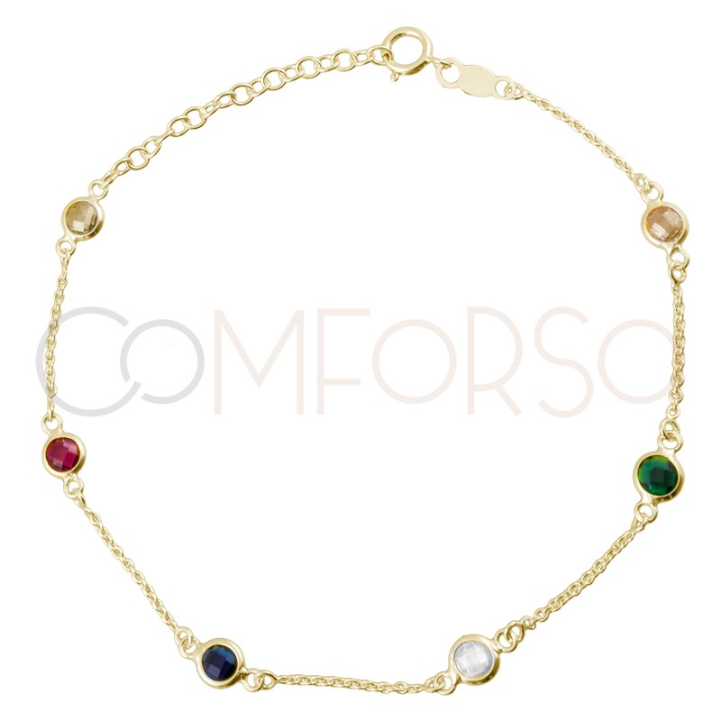 Sterling silver 925 gold-plated colorful zirconias bracelet 17+3.5cm