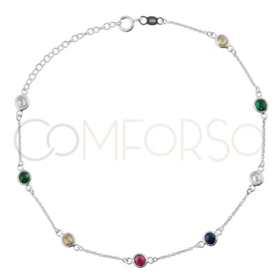 Sterling silver 925 gold-plated multi-colour zirconias anklet 21+4cm