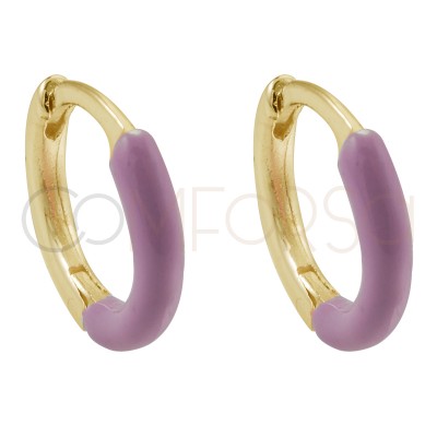 Sterling silver 925 gold-plated pink enamel hoop earrings 12 mm