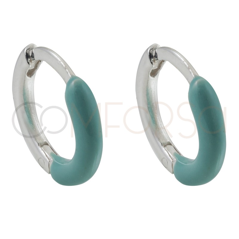 Sterling silver 925 green enamel hoop earrings 12 mm