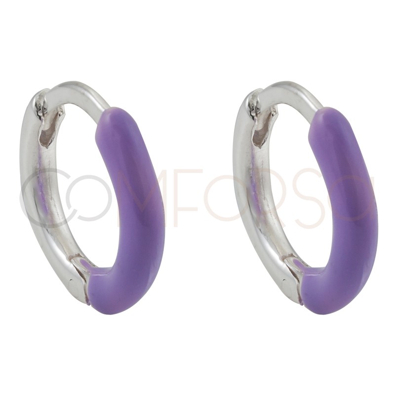 Sterling silver 925 purple enamel hoop earrings 12 mm