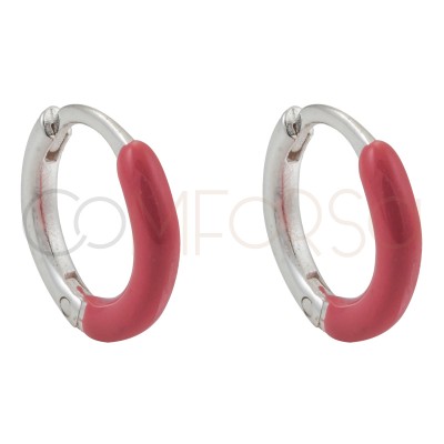Sterling silver 925 red enamel hoop earrings 12 mm