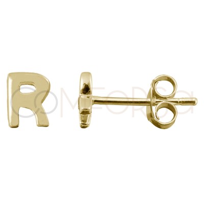 Sterling silver 925 gold-plated letter R earrings