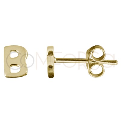 Sterling silver 925 gold-plated letter B earrings