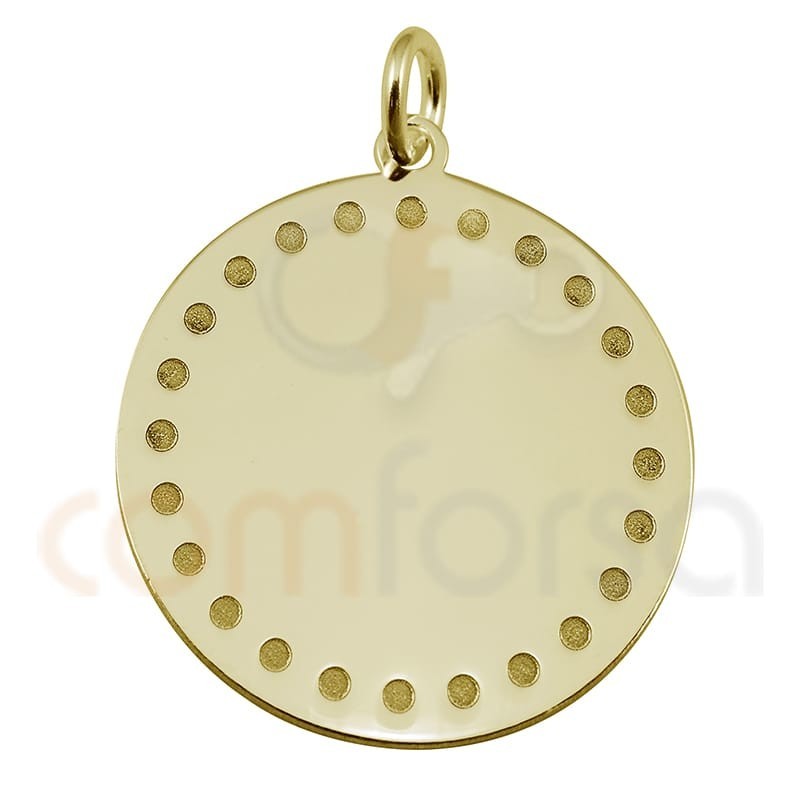Engraving + Sterling silver 925 gold-plated pendant round pendant with dots 20mm