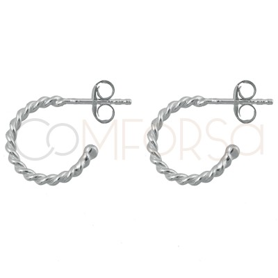 Sterling silver 925 twisted wire hoop earrings 15mm