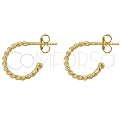 Sterling silver 925 gold-plated twisted wire hoop earrings 15mm