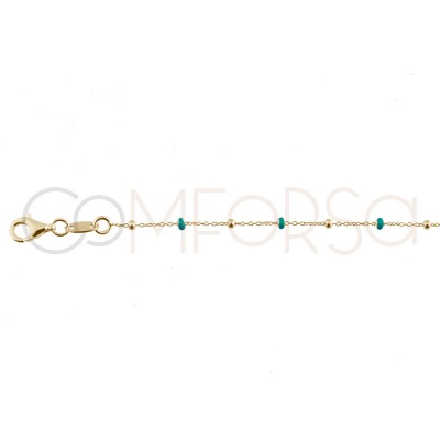 Sterling silver 925 gold-plated mint enamelled beads chain