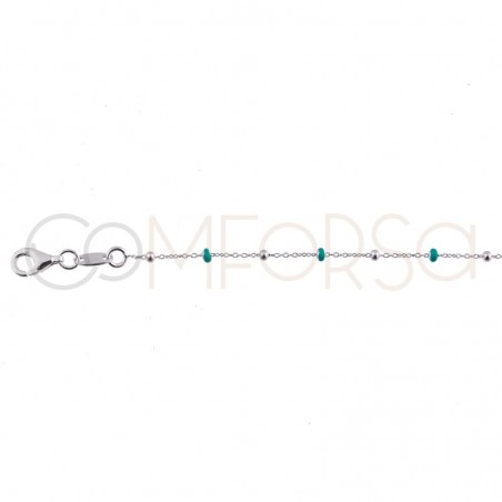 Sterling silver 925 gold-plated mint enamelled beads chain