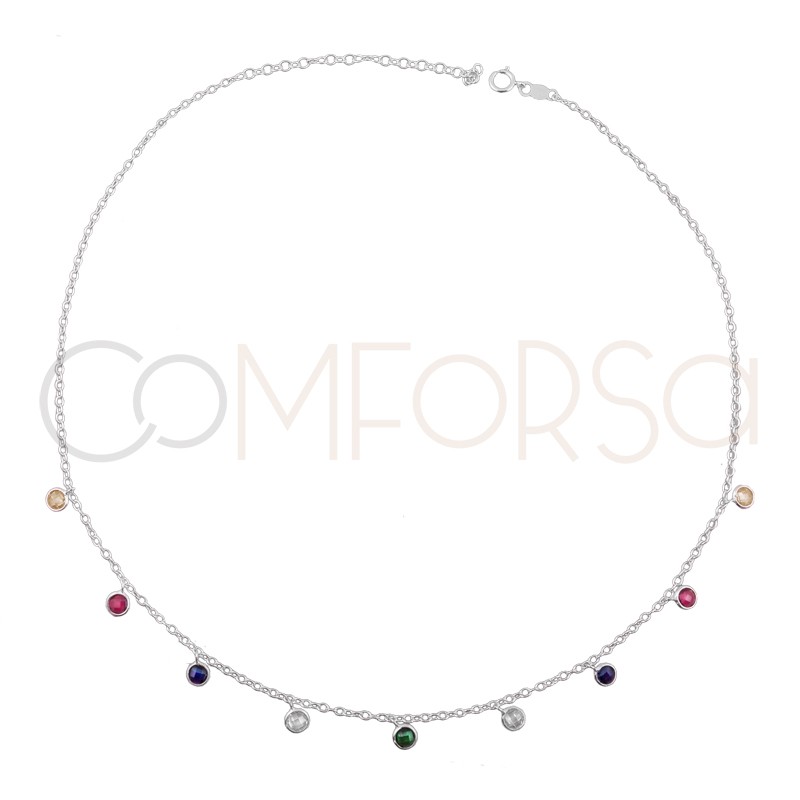 Sterling silver 925 choker with multicolour zirconias 36 cm + 6cm