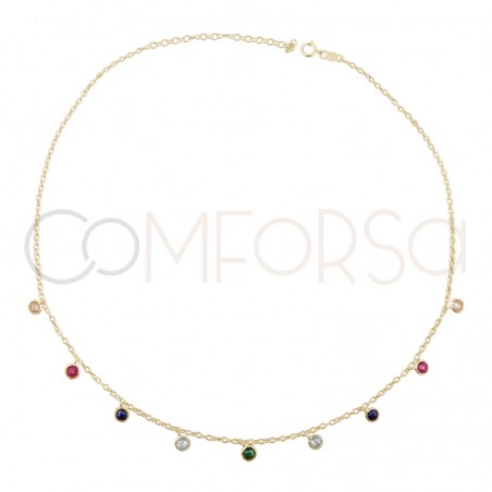 Sterling silver 925 choker with multicolour zirconias 36 cm + 6cm