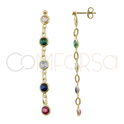 Sterling silver 925 gold-plated earrings with 5 multicolour zirconias 25mm