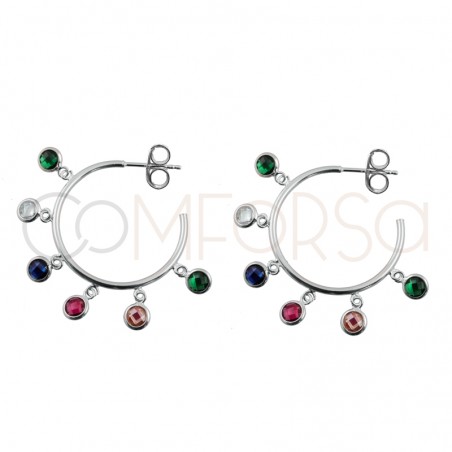 Sterling silver 925 gold-plated hoops with multicolour zirconias 25mm